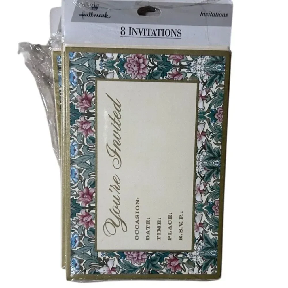 NWT 3 Pack of Vtg Hallmark Party Invitations Multicolor Floral Gold 8 Pcs/Pack